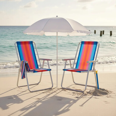 Set Sillas x2 Alum 120Kg + Sombrilla + Saca Arena Playa MOR Celeste/naranja