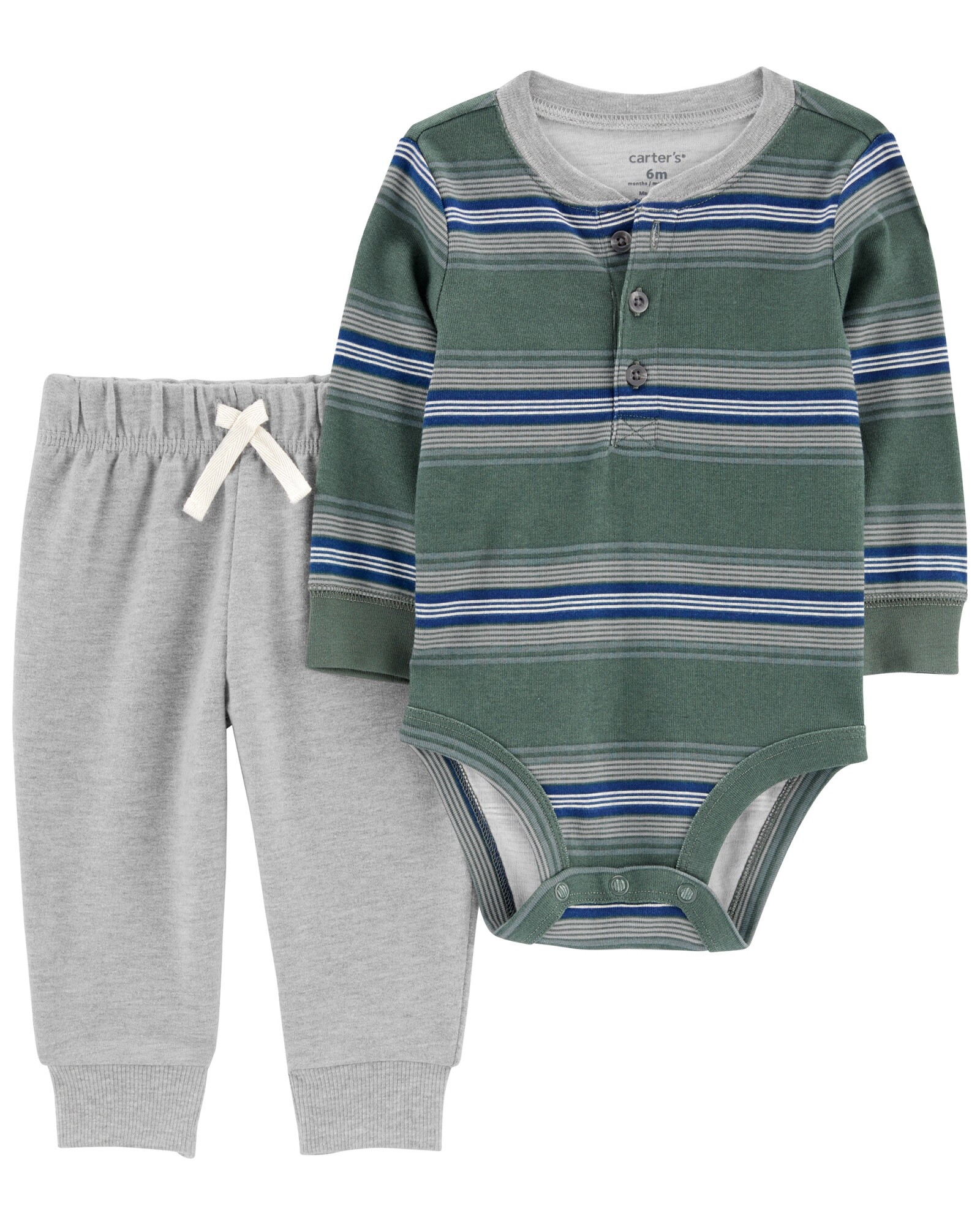 Set dos piezas pantalón y body de algodón diseño a rayas Sin color
