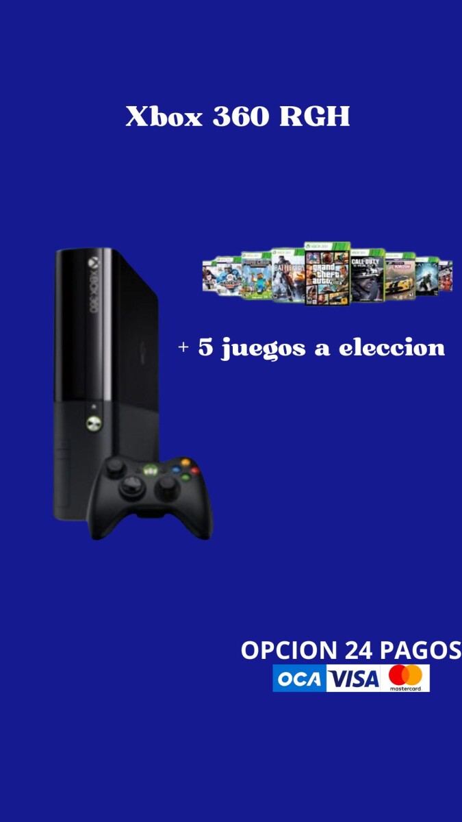 CONSOLA Xbox 360 RGH + 5 juegos a eleccion 