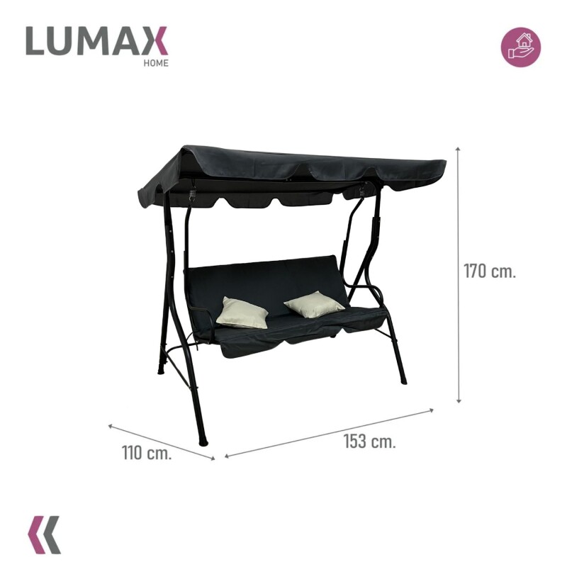 Hamaca Jardín Lumax con Toldo Hierro Exterior Gris