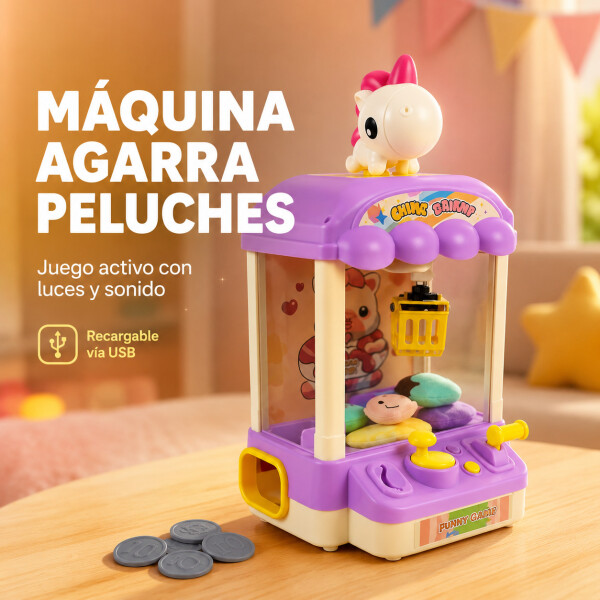 Máquina Infantil Grúa Agarra Juguetes Peluches Con Sonido Variante Color Violeta