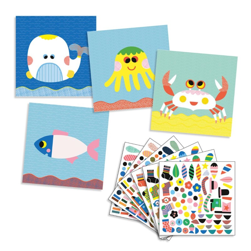 DJSTIC Set X4 Laminas Para Jugar Con Stickers 3-6 Años Djeco - Pulpo