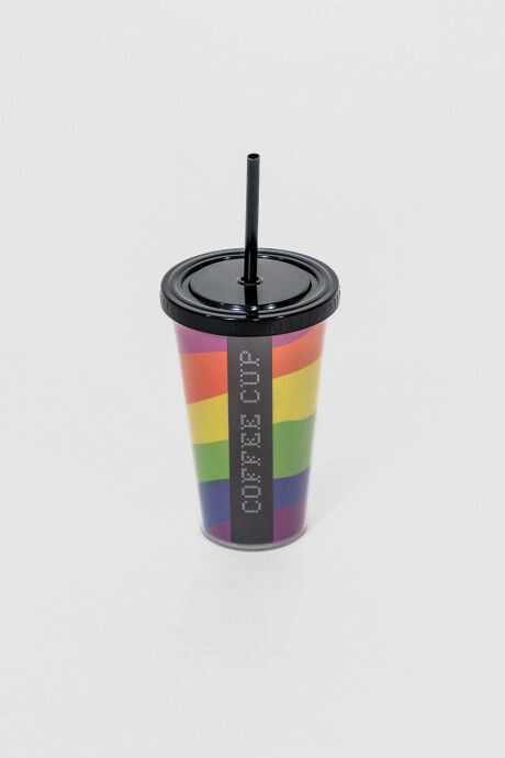 Vaso Con Tapa + Sorbito Arcoiris Estampado 1