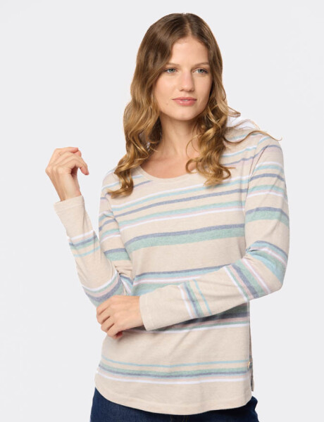 REMERA RAYADA MANGA LARGA Beige