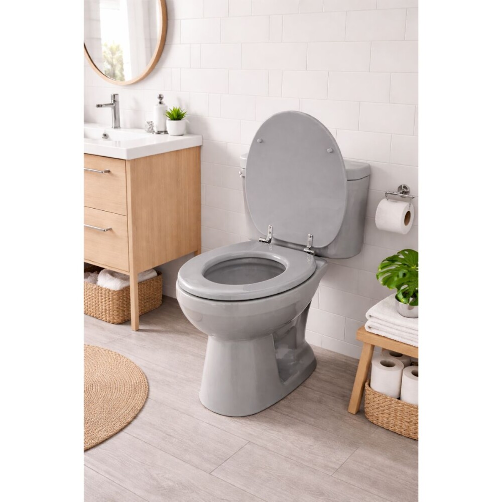 Tapa inodoro gris en MDF con herraje metálico Tapa Inodoro Gris En Mdf Con Herraje Metálico