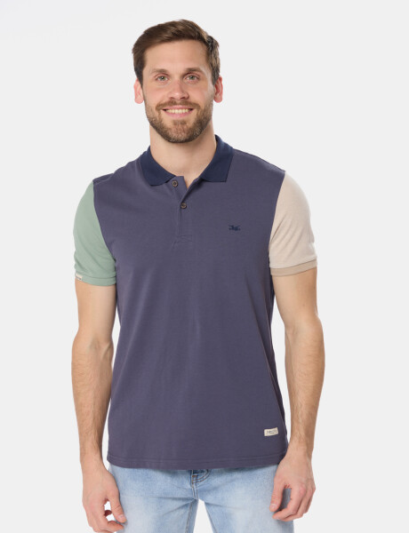 REMERA POLO COMBINADA PIQUÉ Azul