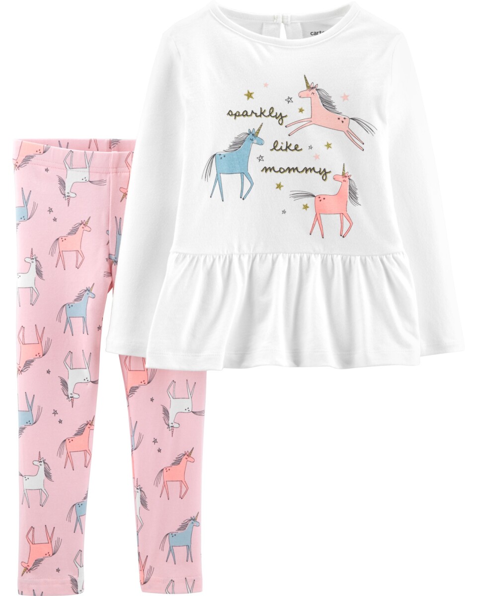 Set dos piezas de algodón, calza y blusa manga larga diseño unicornio 