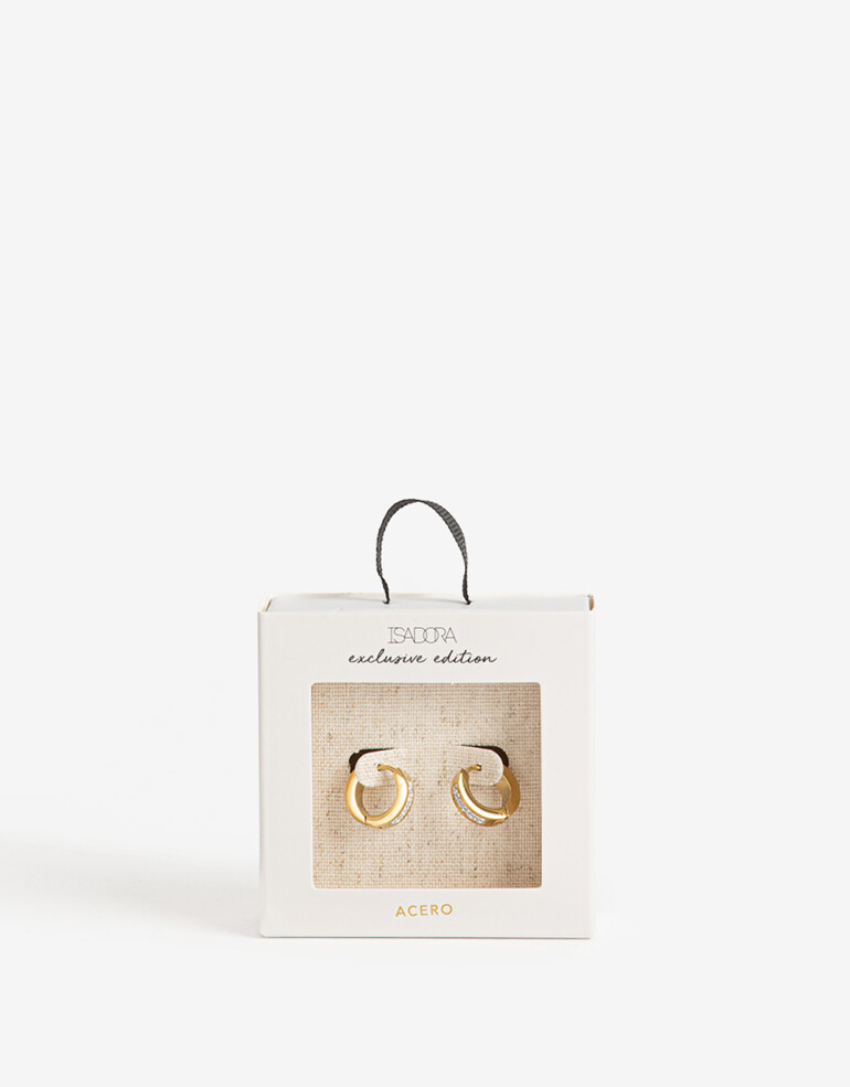Aros Argollas Strass Argollas De Acero Con Strass - Dorado