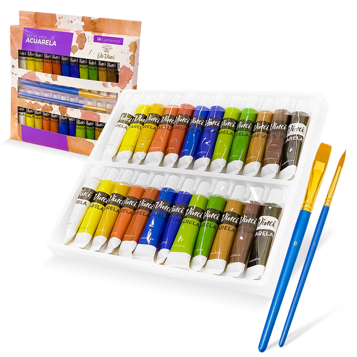 Set De Arte P/Pintar Acuarela + Pinceles Da Vinci X26 