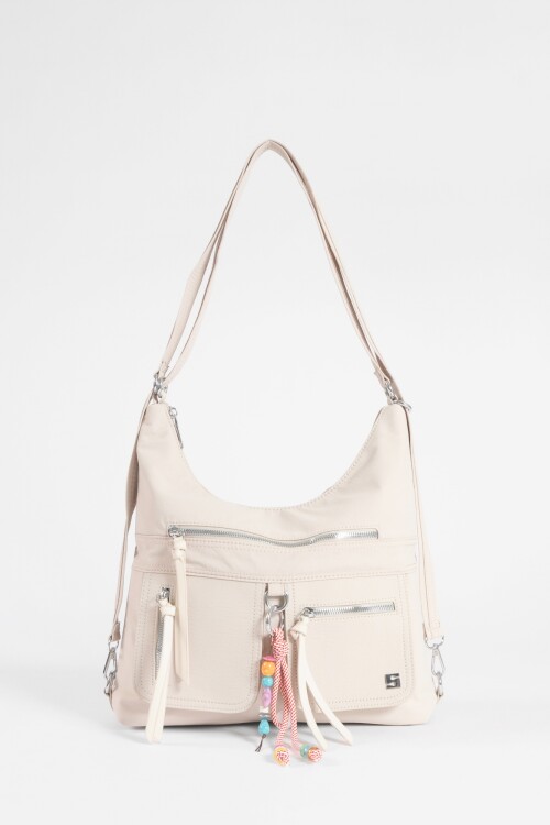 Hobo mochila con llavero removible beige