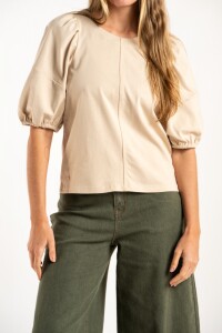 Remera Algodón Manga Globo Khaki