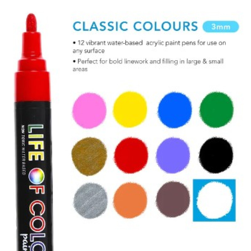 Marcadores Acrilico 3mm - x12 Clasico Life Of Colour Unica