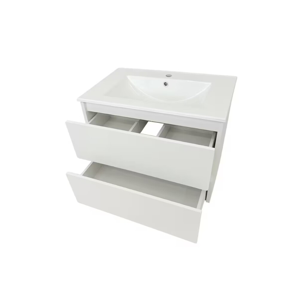 Mueble de baño suspendido Blanco 80 cm con bacha de loza Mueble De Baño Suspendido Blanco 80 Cm Con Bacha De Loza