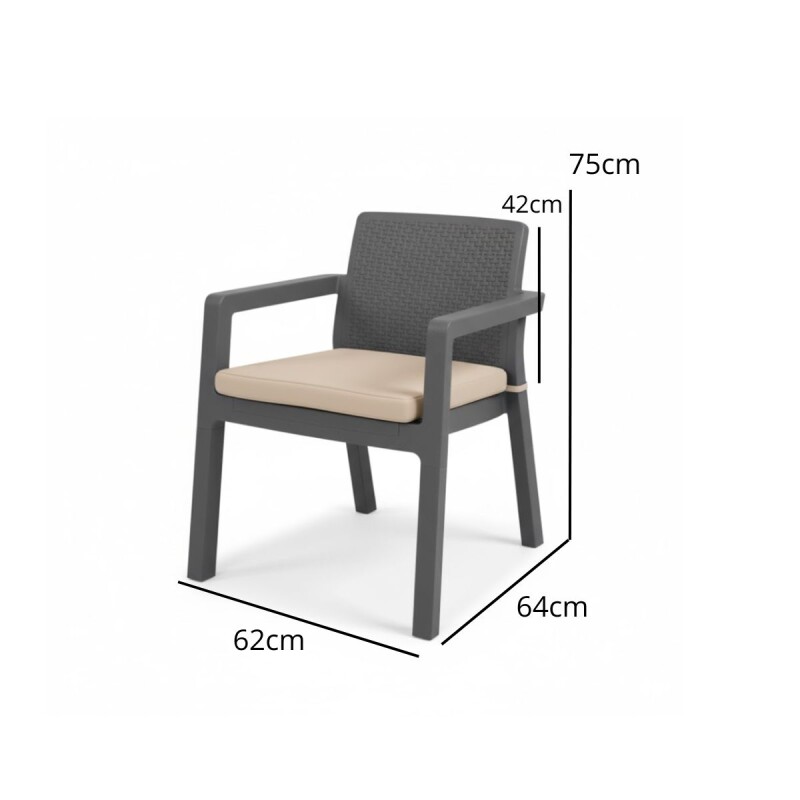 Juego Prestij de jardín 3 sillones con almohadones + mesa GRIS