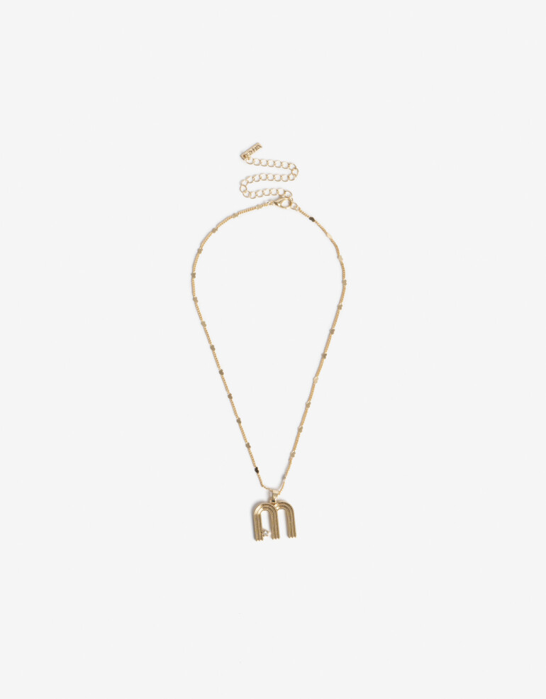 Cadena Corta con Dije Letras Collar Con Dije Iniciales Letra "m" - Dorado