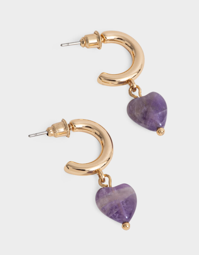 Aros Argollas Con Piedra Natural Argollas Bañadas En Oro Con Piedra Natural - Dorado