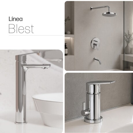 JUEGO DE GRIFERIA MONOCOMANDO BRILLO LINEA BLEST BAÑO CROMO