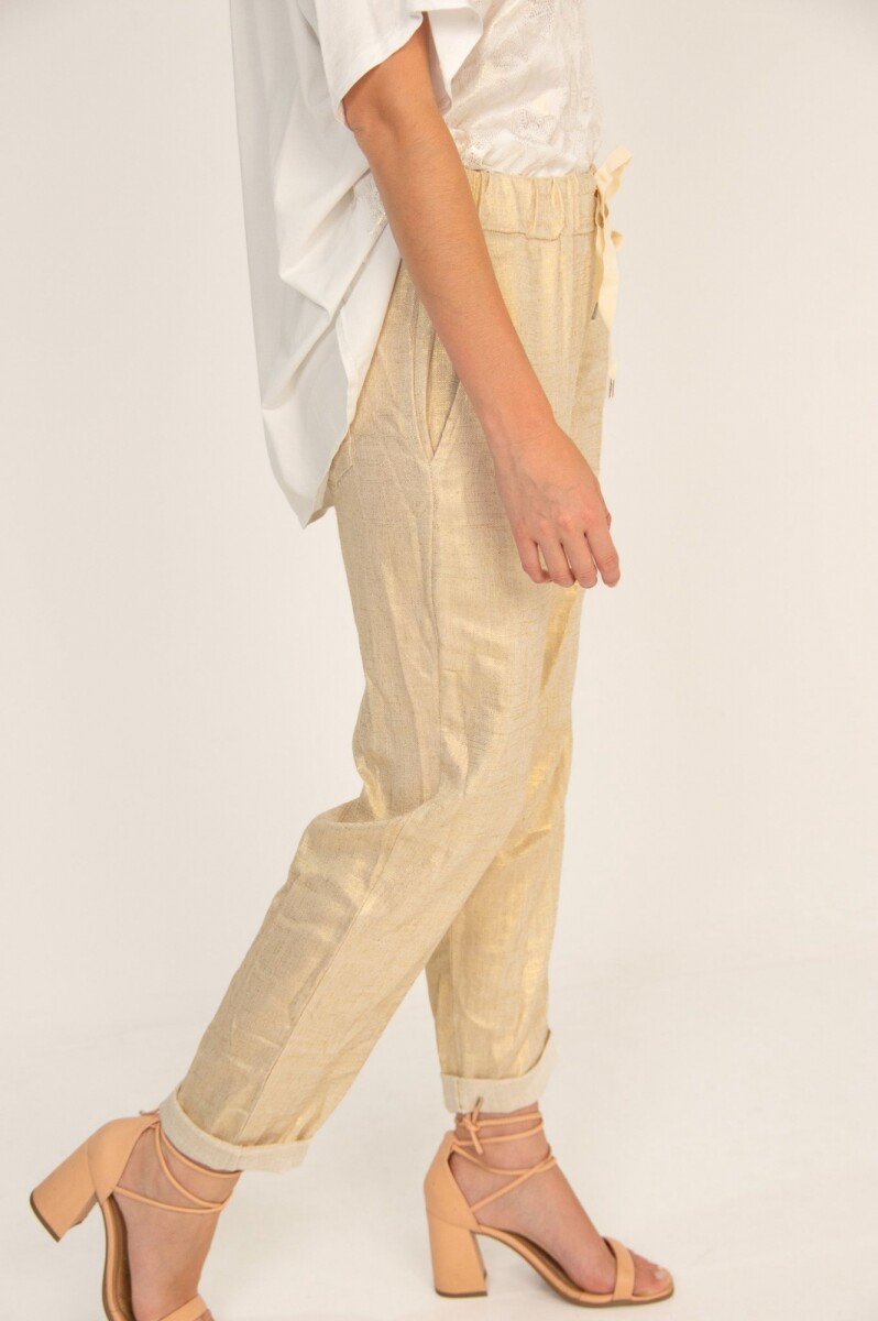 Pantalón 100% lino con dorado 