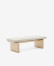 Banco Topaz de chenilla beige y madera maciza de fresno con acabado natural 150cm FSC 100%