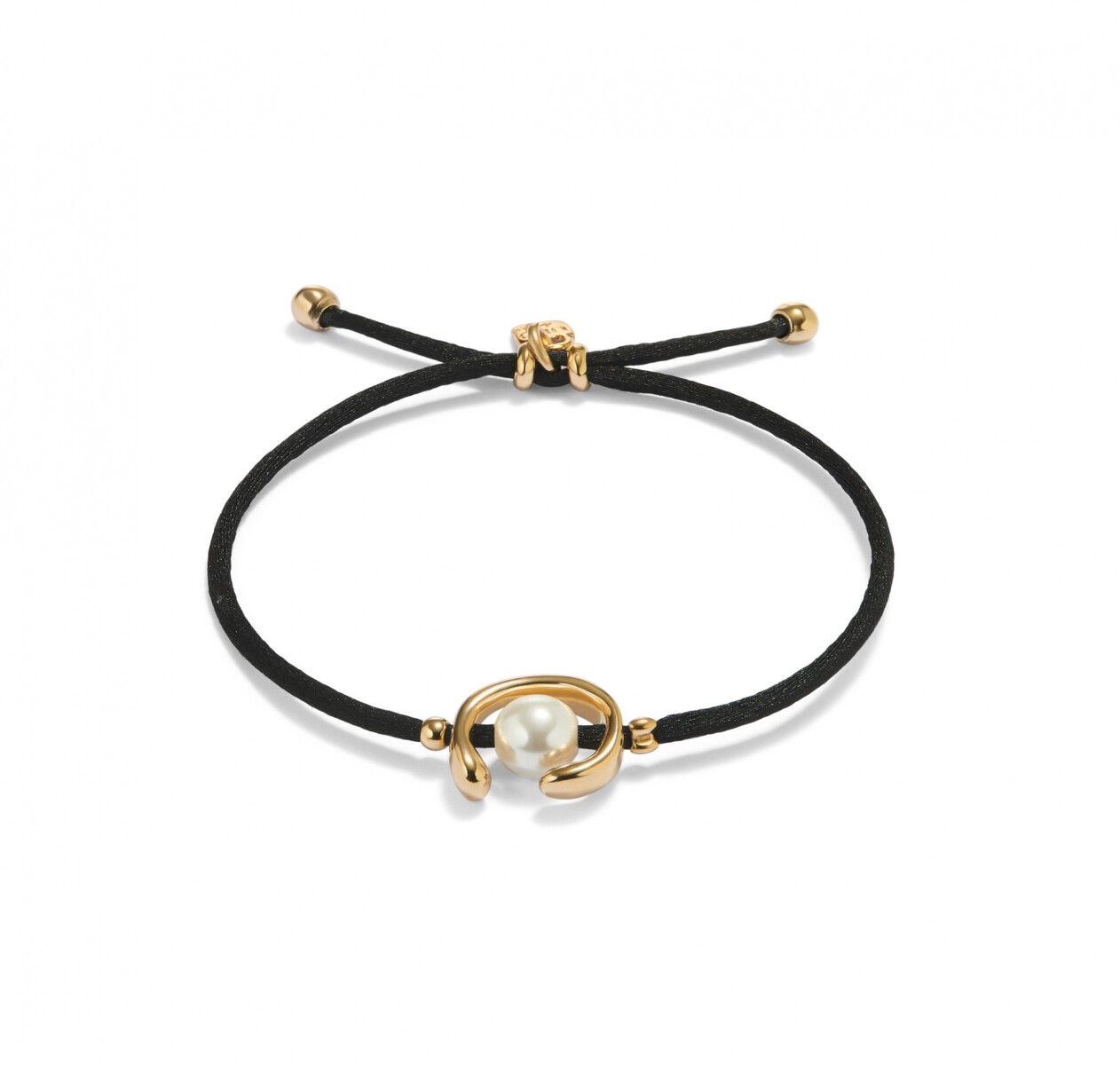 PULSERA DE HILO NEGRO CON PERLA SHELL FORNITURA BAÑADA EN ORO 18K. - Pulsera 