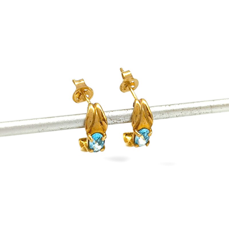 Caravanas aros Aguamarina - Oro bajo - Aguamarina - CA8094 conpiedra