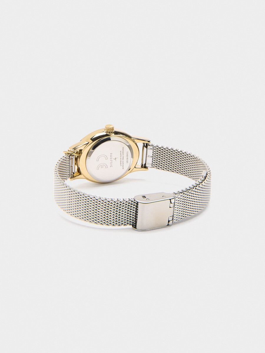 Reloj Pulsera De Malla Metálica Con Charm bicolor