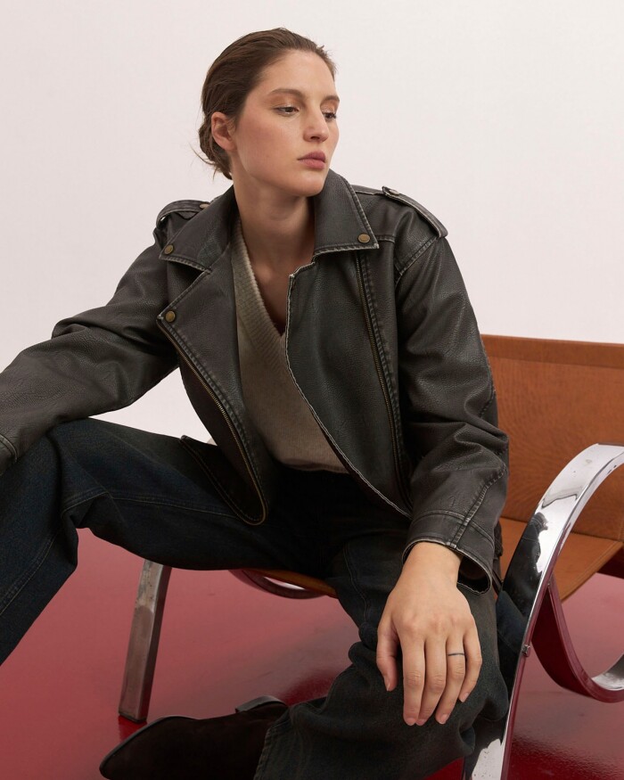 Campera Worn Biker Marron