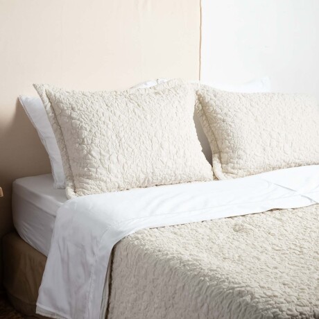 SET CUBRECAMA 1 1/2 PLAZA FIBRA-SUAVE NATURAL-BEIGE JAQCUARD FLOR CRUDO