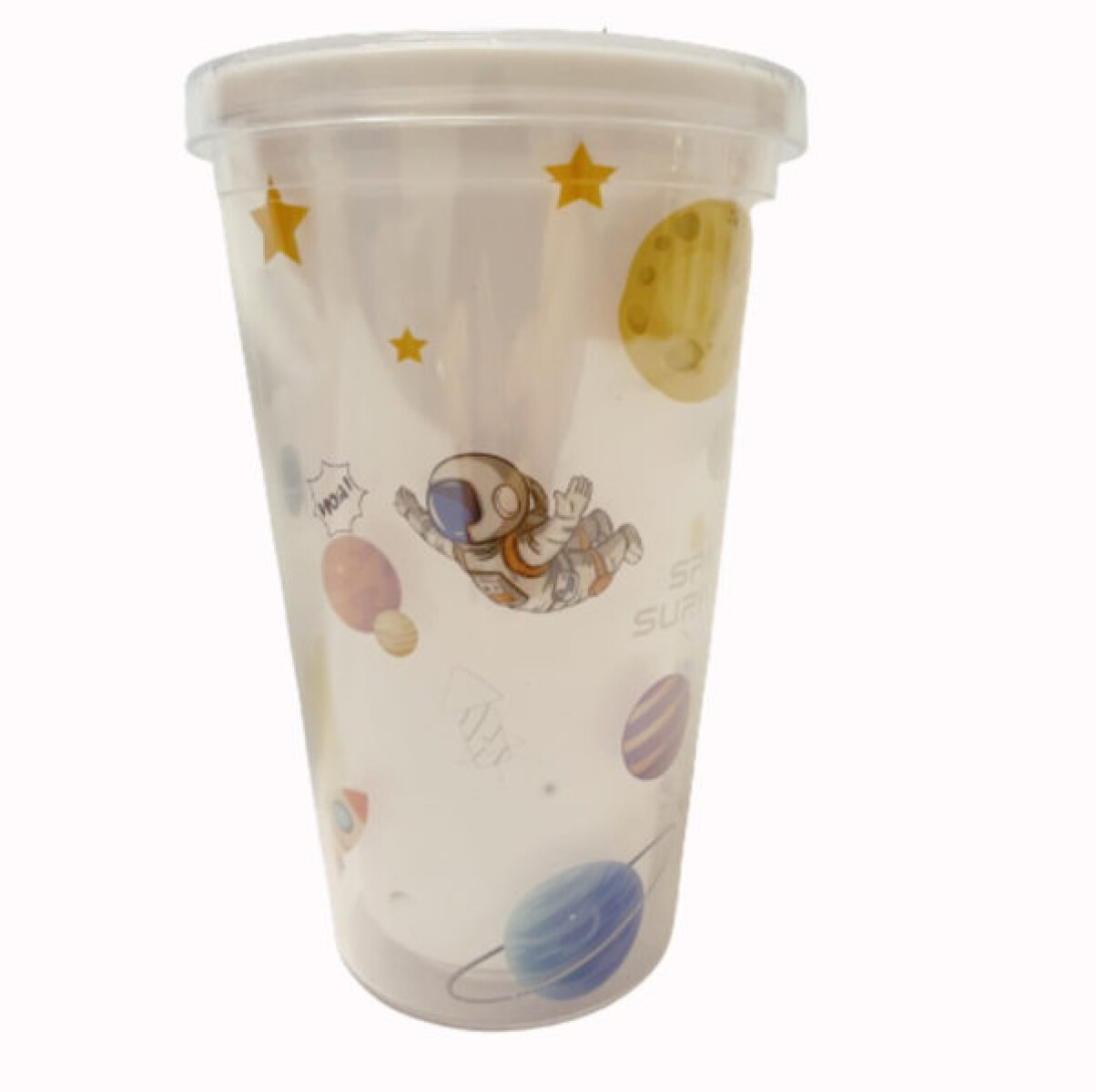 Vaso con Sorbito Diseño Astronauta - Blanco 