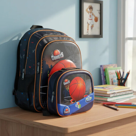 Set Mochila Lonchera Cartuchera Escolar 3 Piezas Azul Oscuro