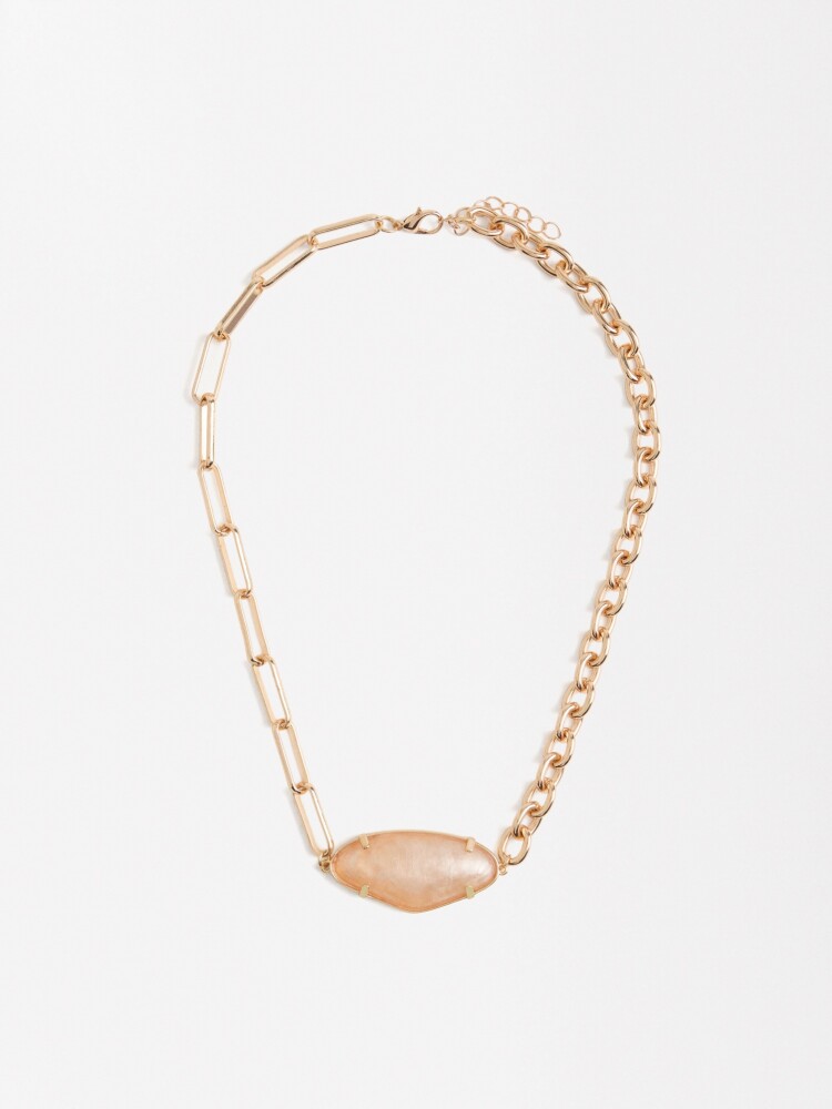 Collar Corto De Eslabones Con Colgante Perlado beige