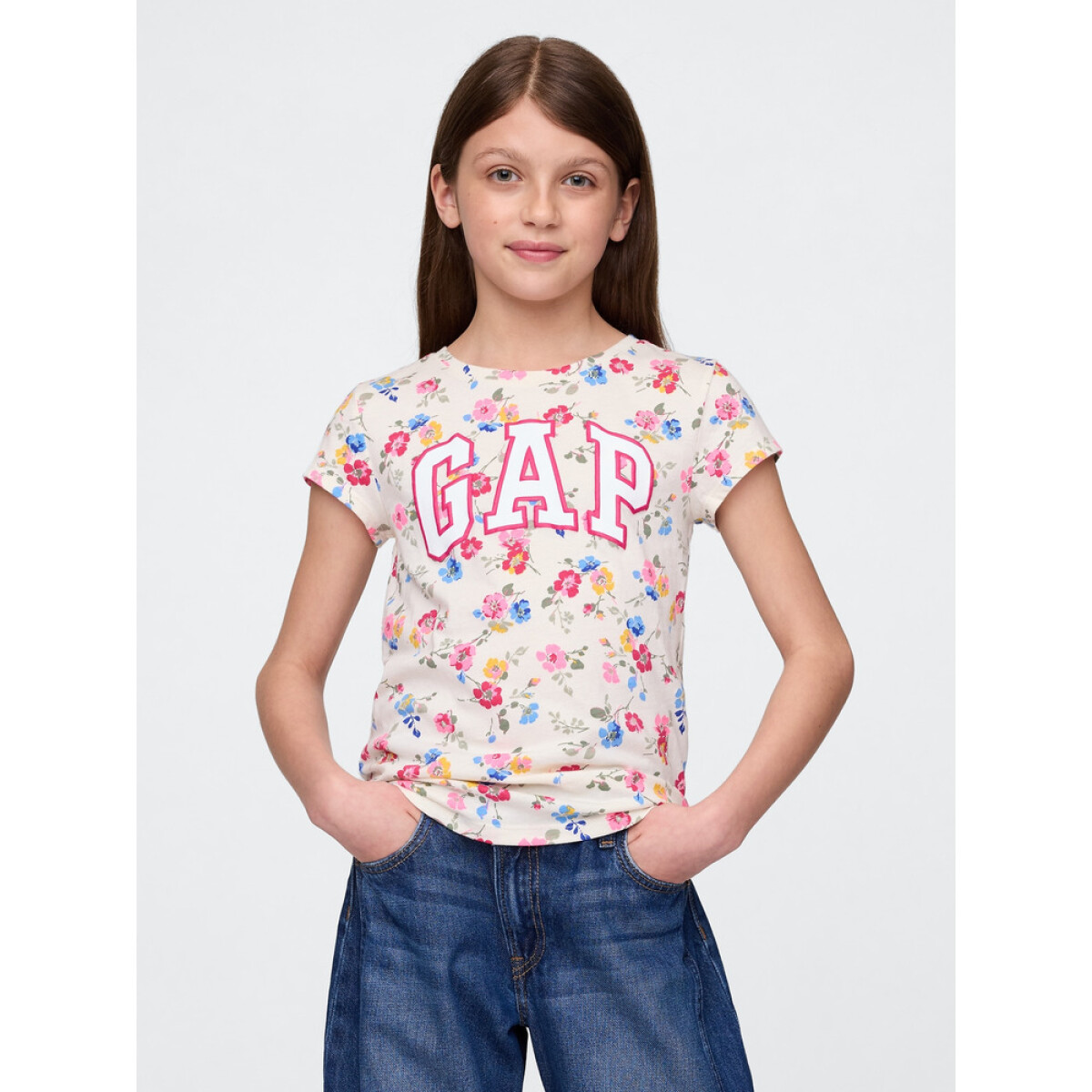 V-FRCH SS VALUE TEE - WHITE FLORAL PRINT 