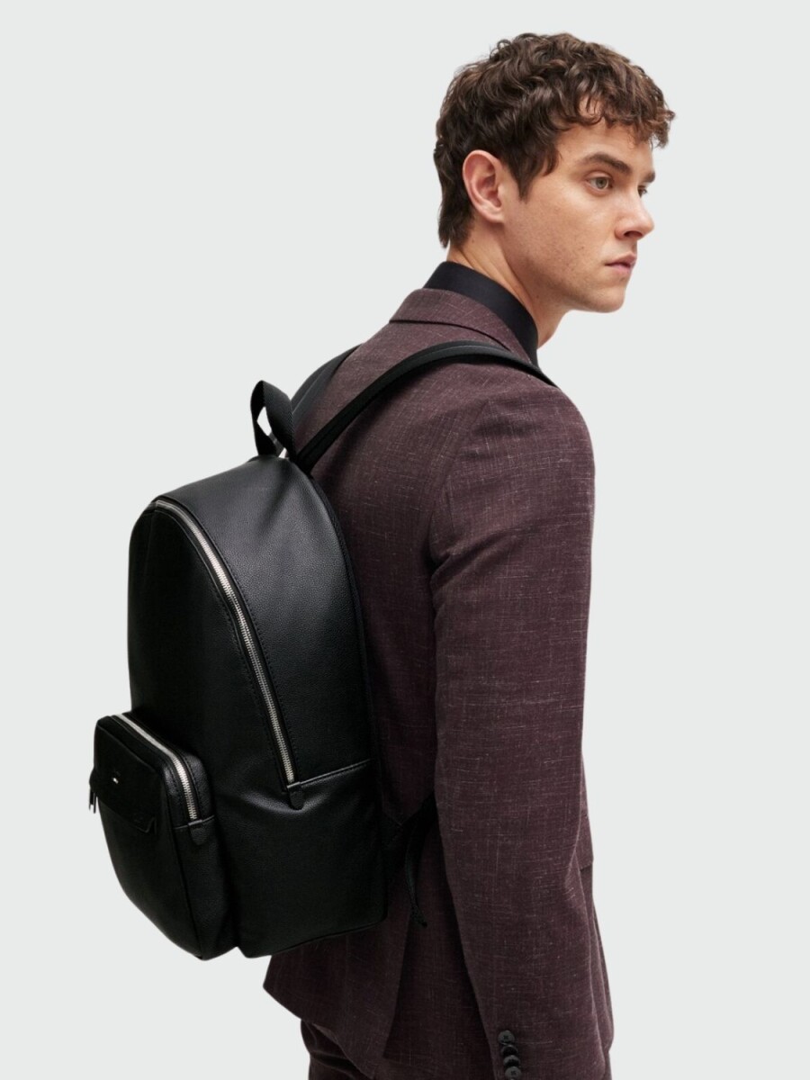 BOSS - Mochila de piel sintetica con logo y raya distintiva 