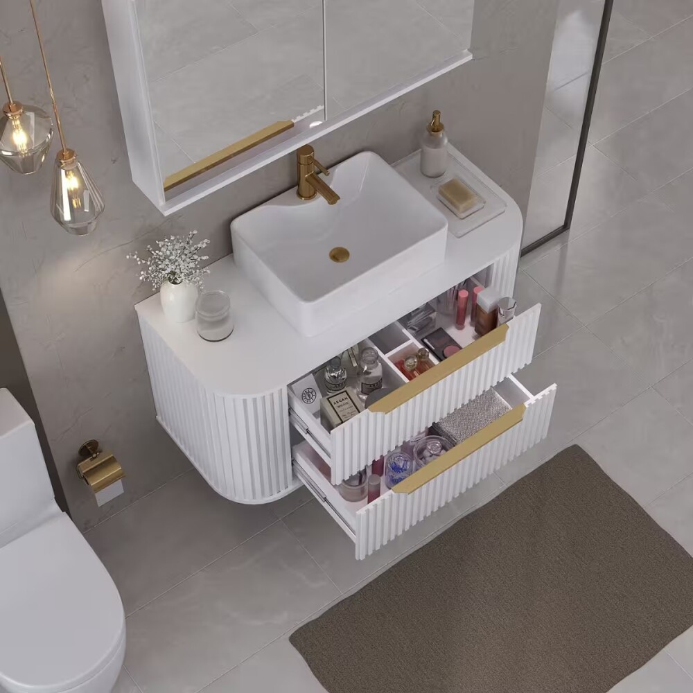 Mueble de baño Suspendido Alice Blanco 100 cm con Bacha de Loza Mueble De Baño Suspendido Alice Blanco 100 Cm Con Bacha De Loza