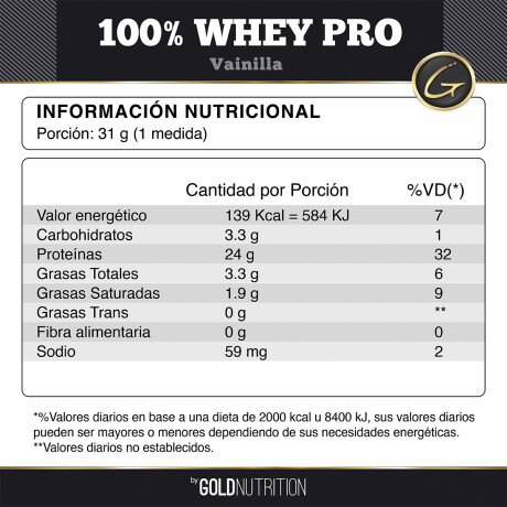 100% Whey Pro 2lb Gold Nutrition Vainilla