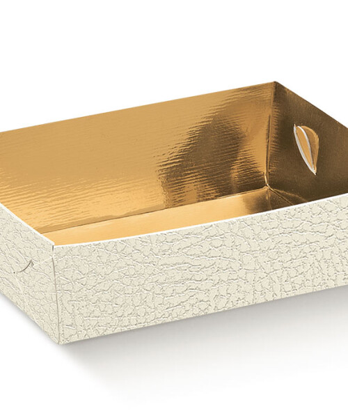 Cesta 22x15x3,5 cm. - PELLE BIANCO+ORO INT Cesta 22x15x3,5 cm. - PELLE BIANCO+ORO INT