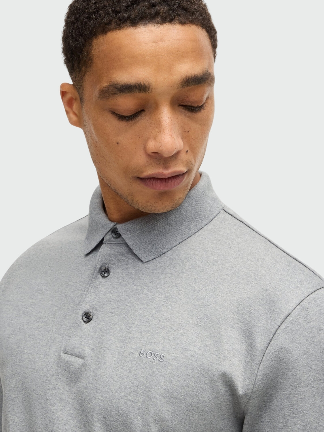 BOSS - Remera Polo de Algodón Interlock con Logotipo Gris Medio