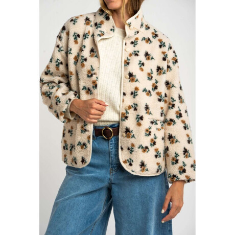 Campera Corderito Estampada Flores Nácar