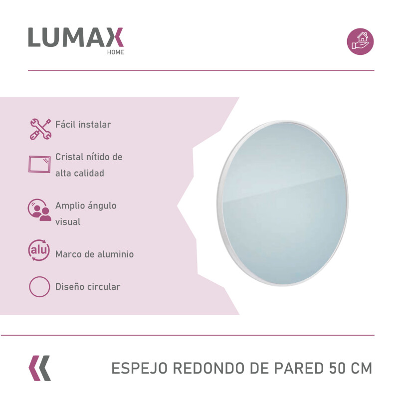 Espejo redondo de pared Lumax Diámetro 50cm Blanco