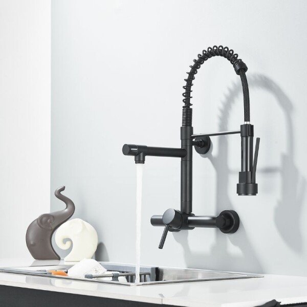 MEZCLADORA DE PARED PARA COCINA DOBLE PICO CHEF - NEGRA MEZCLADORA DE PARED PARA COCINA DOBLE PICO CHEF - NEGRA
