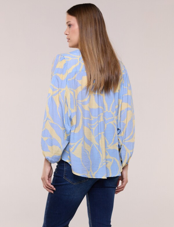 Blusa Crinkle Holgada Con Escote V CELESTE/MULTI