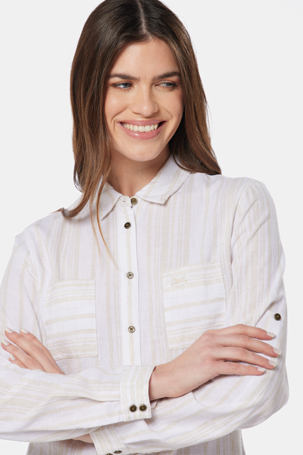 CAMISA DE LINO RAYADA Beige