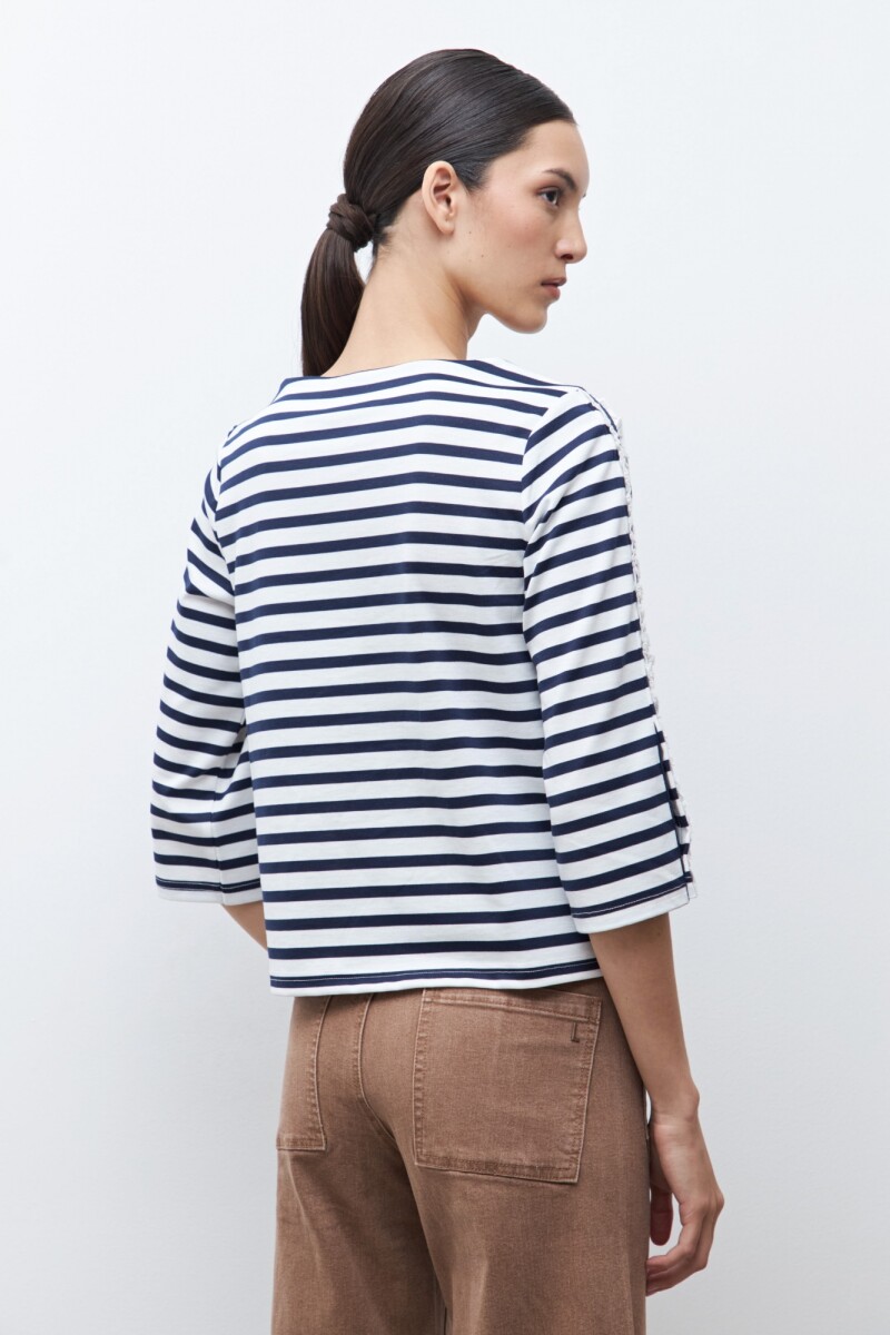 Sweatshirt rayada con volados blanco