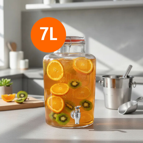 Dispensador De Jugo Retro Vidrio 7L C/Grifo Y Tapa Hermética Transparente