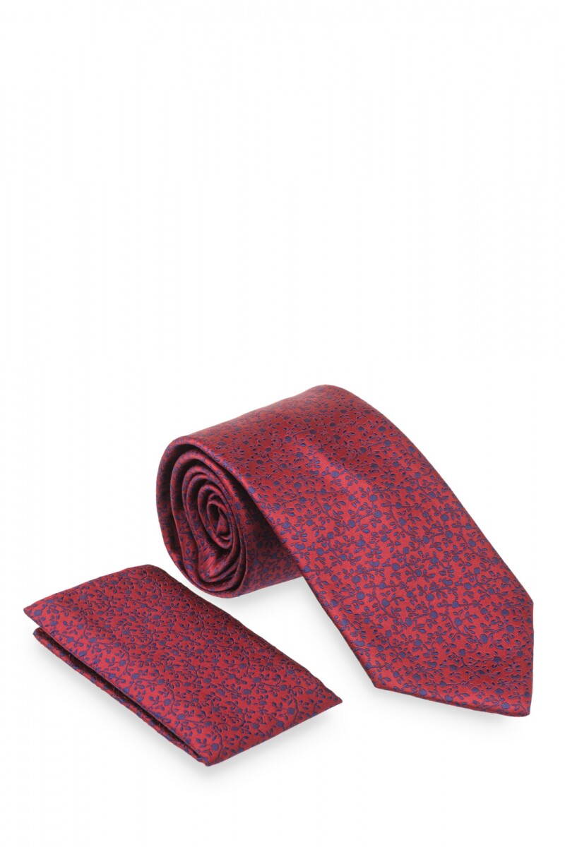 Corbata con pañuelo 8 cm - BORDEAU 