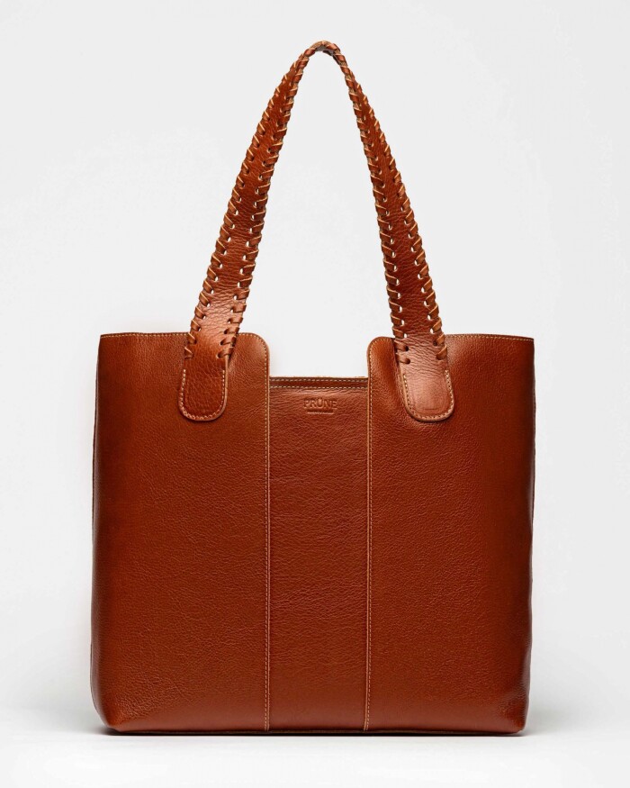 Shopper The Braided en cuero vegetal liso Cuoio