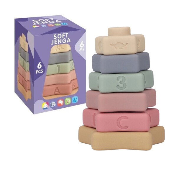 Torre Apilable Bebé Silicona Montessori 6 Piezas Sensorial Rosa 1