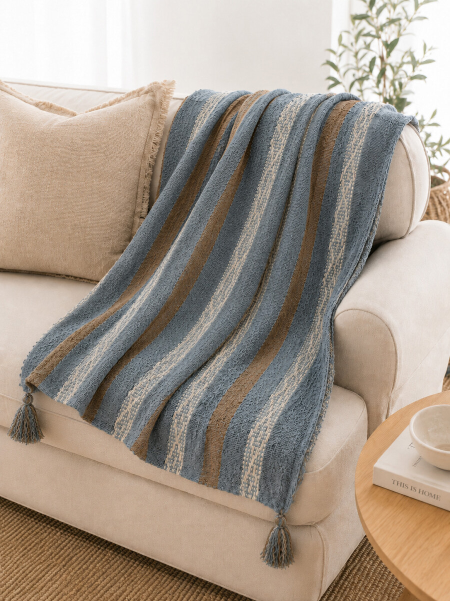 MANTA DECORATIVA RAYAS - GRIS 