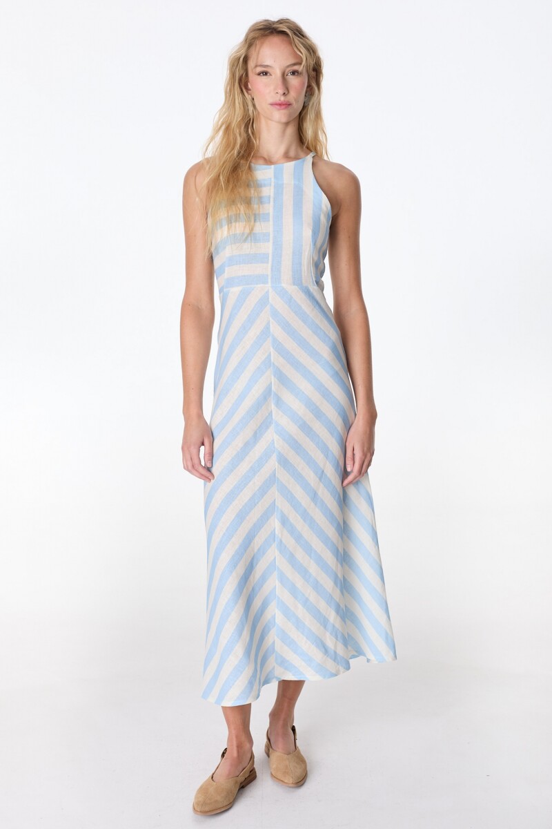 Vestido Peoni Rayas Celeste