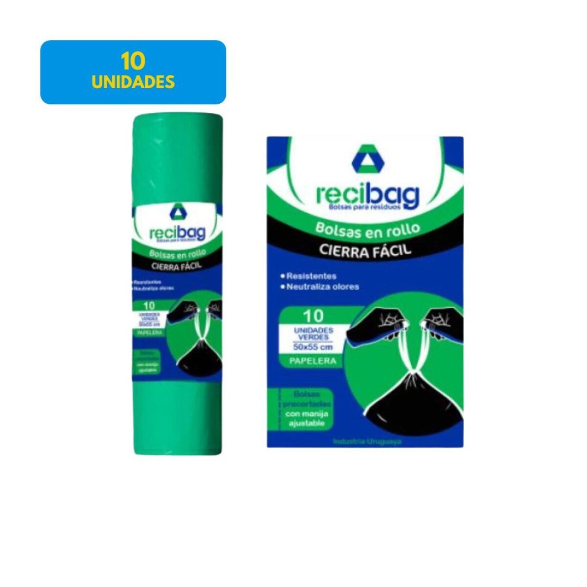 BOLSAS EN ROLLO CIERRA FÁCIL VERDES, 10 UNIDADES 